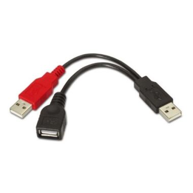 Cable USB 2.0 + Alimentacin Aisens A101-0030/ USB Hembra + USB Macho - USB Macho/ 15cm/ Negro/ Rojo